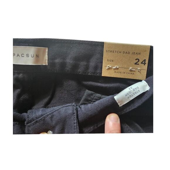 Pacsun Stretch Dad Jeans Black Cargo Size 24 High Rise Relaxed Fit NWT - Picture 7 of 9